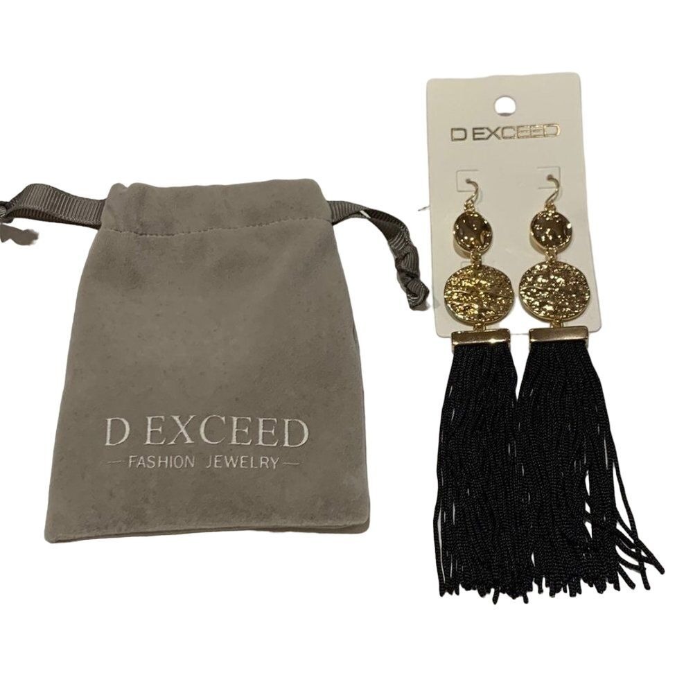 NWT D EXCEED black gold earrings jewelry fashion dangle‎ CLL-A